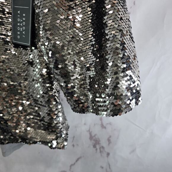 Volcom X Georgia May Jagger Shirt Womens Large All Over Sequin Silver Topper - Picture 4 of 11